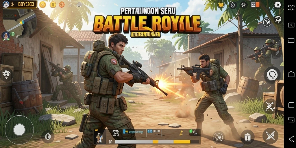 Tangkapan layar BOY303 menunjukkan aksi seru dalam petarungan Battle Royale.