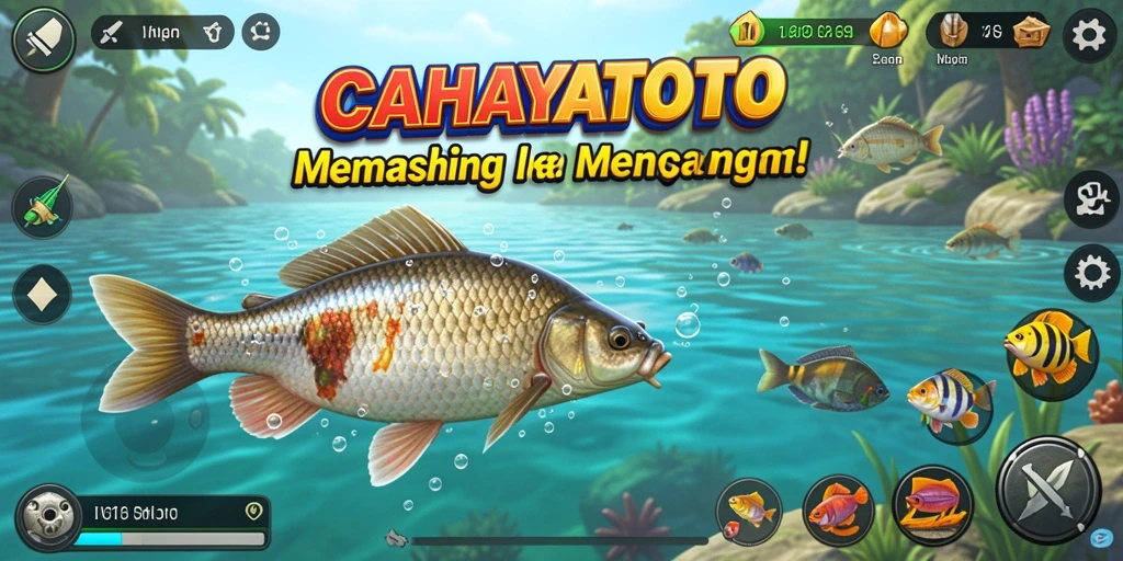 Screenshot gameplay CAHAYATOTO menunjukkan suasana memancing yang mendebarkan.