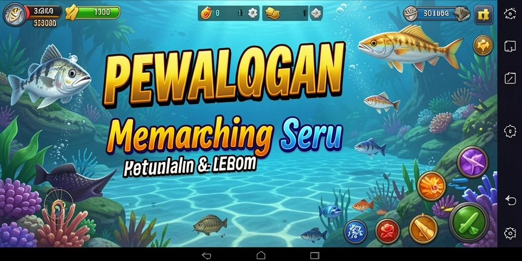 Tampilan gameplay DEWATOGEL saat menangkap ikan di lautan.