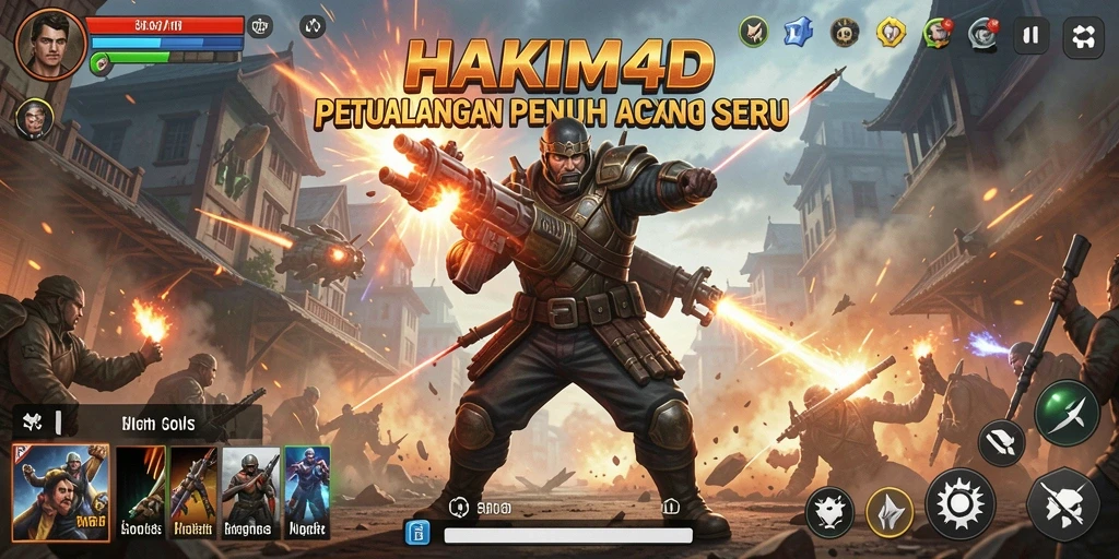 Tangkapan layar utama dari HAKIM4D menunjukkan aksi pertempuran yang intens.