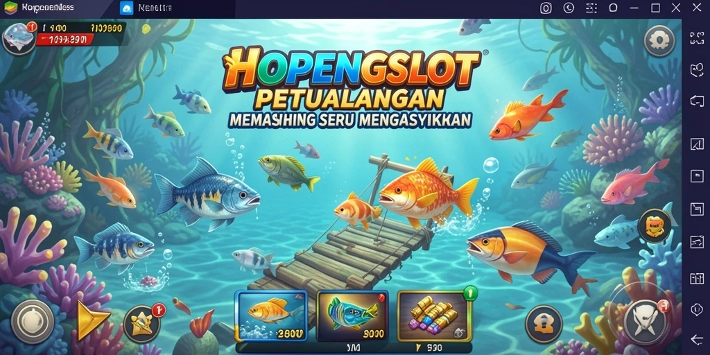 Tampilan gameplay HOPENGSLOT dengan pemancing bersiap untuk menangkap ikan.
