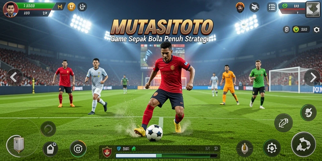 Tangkapan layar gameplay <strong>MUTASITOTO</strong> yang menunjukkan aksi pertandingan sepak bola yang mendebarkan.