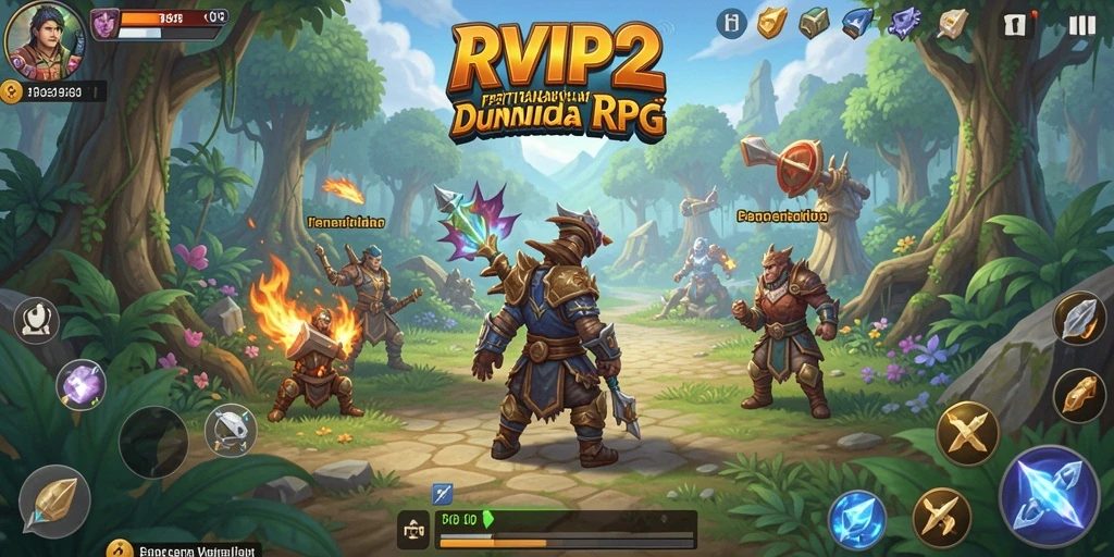 Tangkapan layar utama RVIP2 menampilkan aksi seru dalam pertempuran RPG.