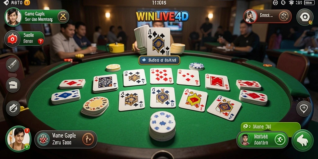Tampilan gameplay seru dari WINLIVE4D saat bermain Gaple.
